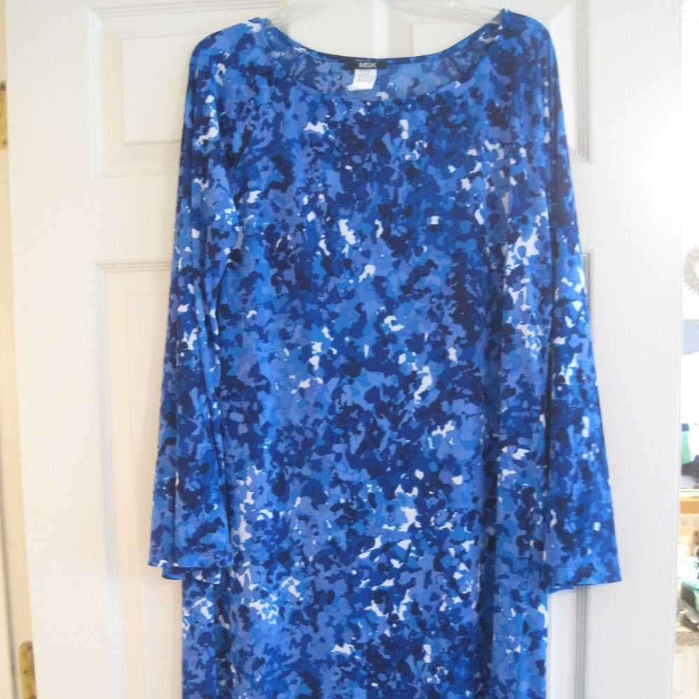 MSK BLUE AND WHITE WATERCOLOR PRINT DRESS